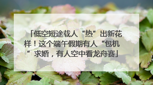 低空短途载人“热”出新花样！这个端午假期有人“包机”求婚，有人空中看龙舟赛