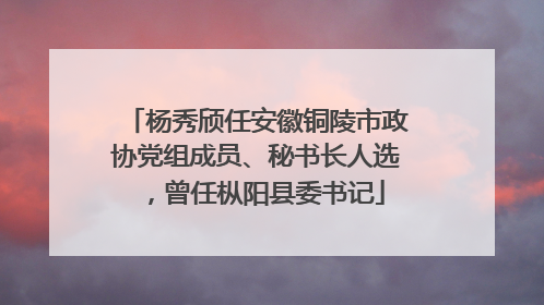 杨秀颀任安徽铜陵市政协党组成员、秘书长人选，曾任枞阳县委书记